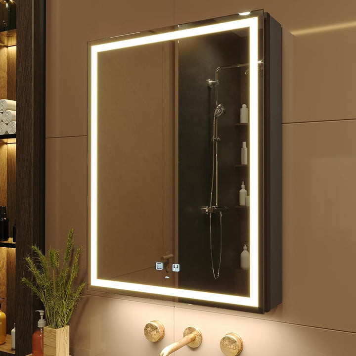 50 X 70 Cm LED Lighted Bathroom Medicine Cabinet with Mirror, Defogger, Dimmer, 3 Color Light Makeup Mirror, Easy to Install, Wall Mounted Medicine Cabinet without Socket & Usbs