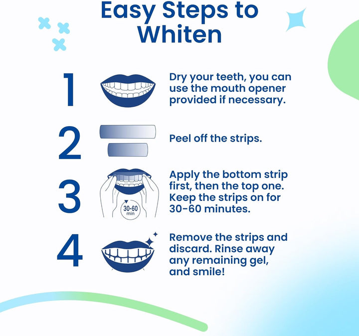 Professional Teeth Whitening Strips 21 Treatments - Safe for Enamel - Non Sensitive Teeth Whitening - Whitening without Any Harm - Pack of 42 Strips + Mouth Opener Included