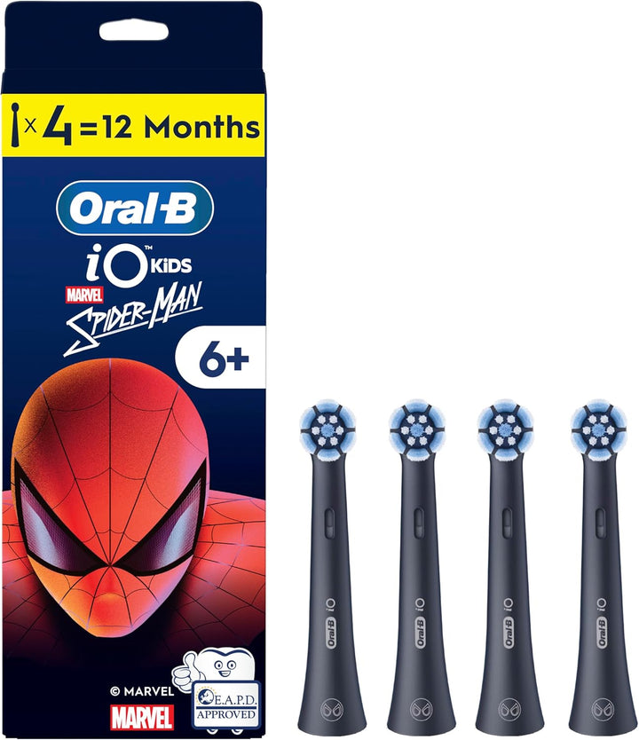 Io Kids Marvel Spiderman Electric Toothbrush Head for Age 6+, Gentle on Wobbly Teeth and Gums for Cleaner Teeth, Pack of 4