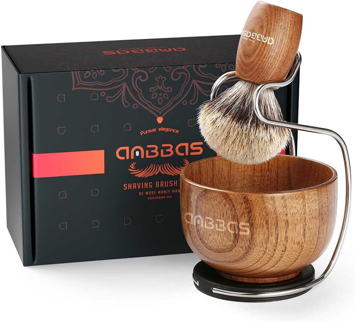 Pure Badger Shaving Brush with Wood Handle,Stainless Steel Shaving Stand and Shaving Soap Bowl Perfect for Men Wet Shave