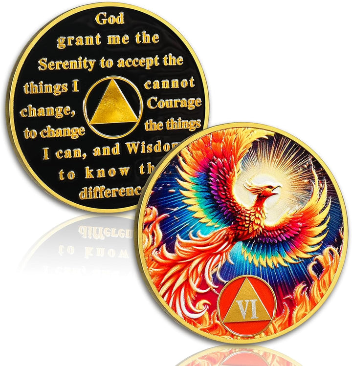 Phoenix of Light 8 Year Sobriety Coin, Rebirth in Fire AA Coin - Addiction Recovery Eignt Year Sober Medal with Token Capsule, Alcoholics Anonymous Sobriety Gifts for Men and Women