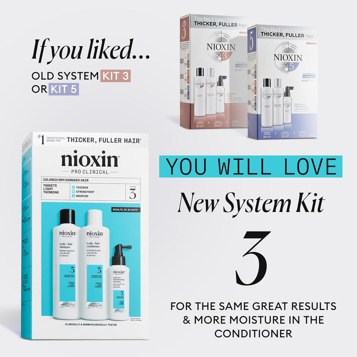 Nioxin System 3 - Hair Thickening System for Damaged Hair with Light Thinning - Biotin & Niacinamide - Shampoo, Conditioner, Serum