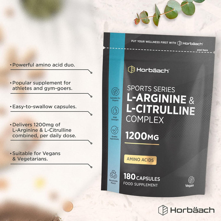 L Arginine and L Citrulline 1200Mg Capsules | 180 Count | Amino Acids | Supplements for Men and Women | Suitable for Vegans & Vegeterians | by