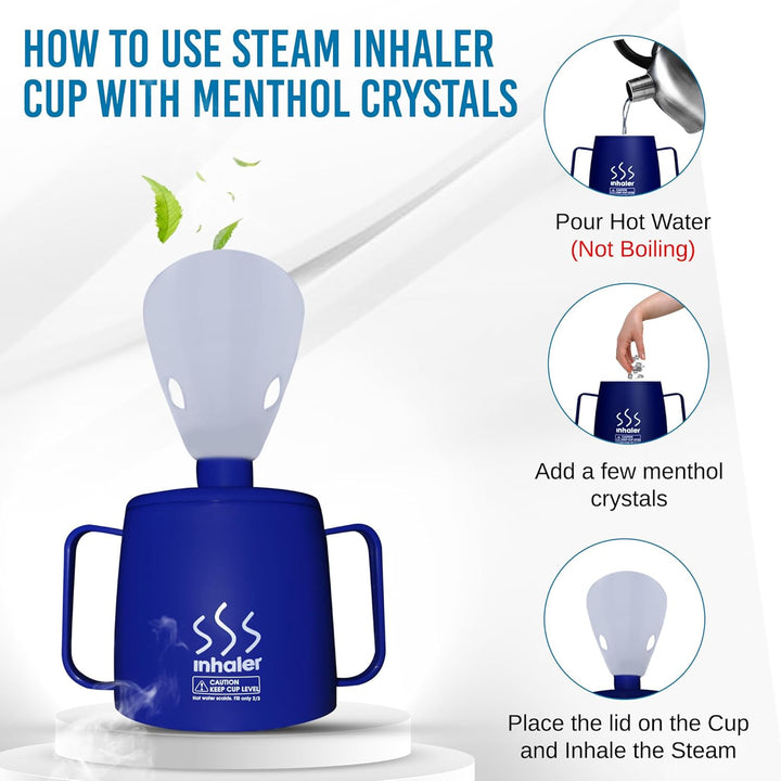 Medisure Steam Inhaler Cup with Menthol Crystals (5G), Steam Inhaler for Colds, Coughs, Flu and Blocked Nose Relief - Suitable for Adult and Kids