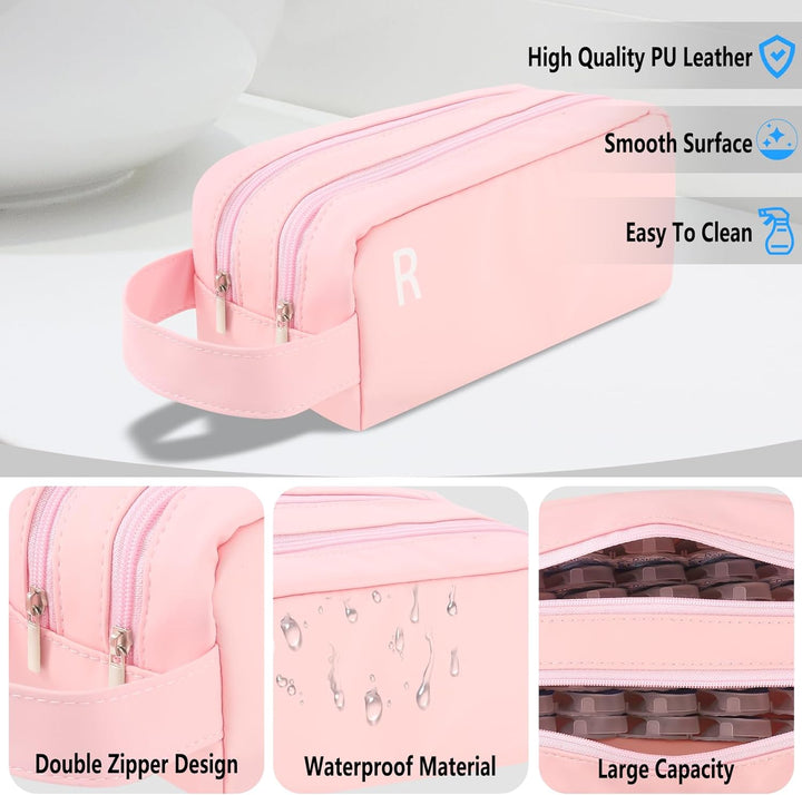 Daily Contact Lens Organizer Case,Portable Contact Lens Storage Case,Travel Contact Lens Storage Case with Clearly Labeled R & L,Storage up to 100 Lenses (Pink)