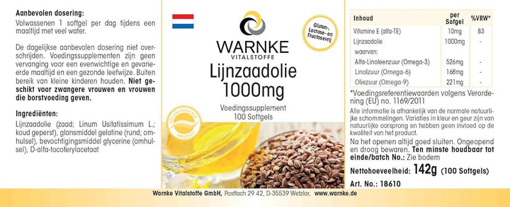 Linseed Oil 1000Mg – Alpha Linolenic Acid - 100 Softgels - German Pharmacy Quality