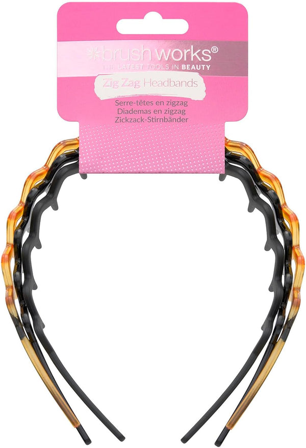 Zig-Zag Headband 3-Pack – Retro-Modern Hair Accessory (Shiny Black, Matte Black, Tortoise) – Durable, Comfortable Grip