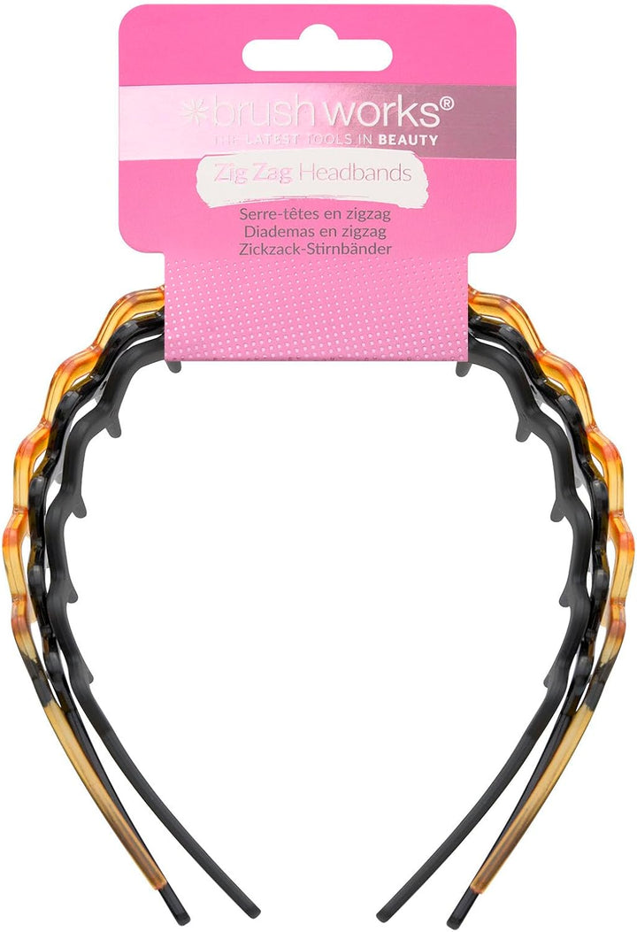 Zig-Zag Headband 3-Pack – Retro-Modern Hair Accessory (Shiny Black, Matte Black, Tortoise) – Durable, Comfortable Grip