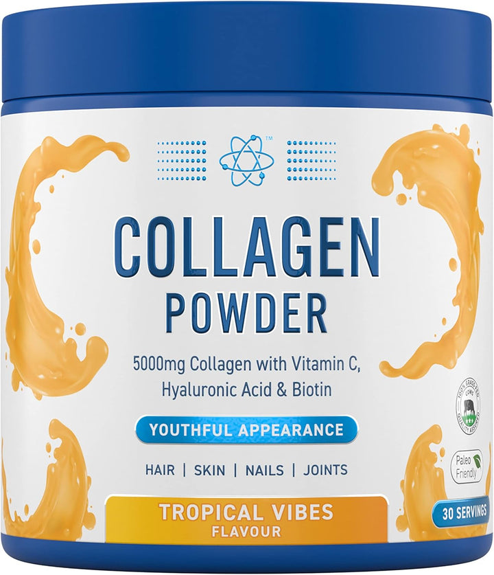 Collagen Powder - Strawberry & Raspberry Flavour - 5000Mg Hydrolysed Bovine Flavoured Collagen Peptides with Vitamin C, Hyaluronic Acid & Biotin (165G - 30 Servings)
