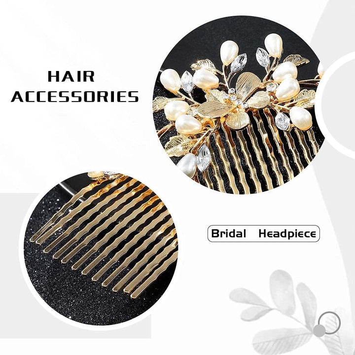 Bride Wedding Hair Combs Gold Headpieces Pearl Bridal Hair Accessories Leaf Hair Piece for Women and Girls… (Gold)