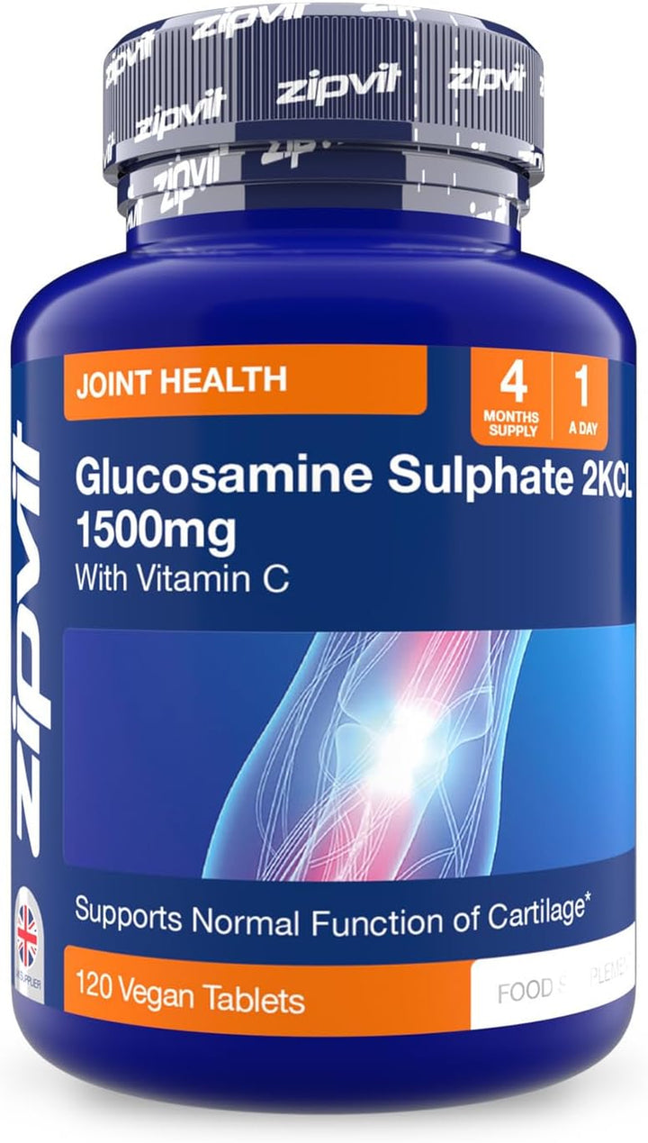 High Strength Glucosamine Sulphate 2Kcl 1500Mg with Vitamin C, 12 Month Supply, Supports Bones and Cartilage Function, 360 Vegan Tablets, Joint Care Supplement for Men & Women
