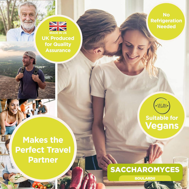 Saccharomyces Boulardii 20 Billion CFU - 120 Capsules | High Strength Prebiotics and Probiotics for Women & Men | Digestion Supplement with Natural Postbiotic Benefits | Vegan | 4 Months Supply