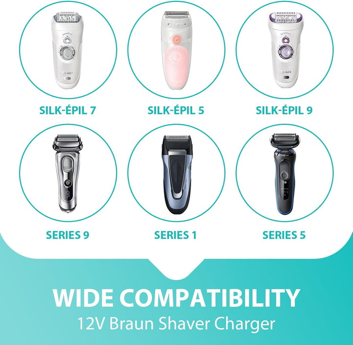 12V for Braun Shaver Charger Cable Series 3, 5, 9, 7, 1 Beard Trimmer and Epilator Silk-Epil 9, 7, 5, Electric Razor 3 Pin Charging Cable UK Plug for 5544, 3040S, 5409, 7220, 5377