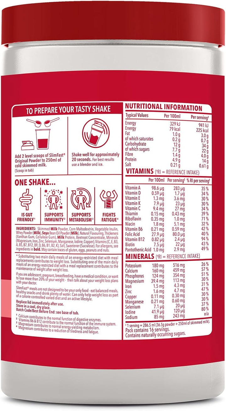 Meal Replacement Shake Weight Loss & Balanced Diet, Vitamins and Minerals, Low Calorie, High Protein, Strawberry Flavour, 16 Servings, 584 G, Packaging May Vary