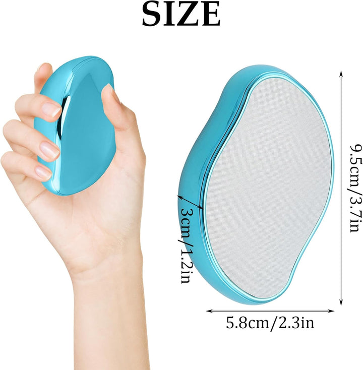 Crystal Hair Eraser, Hair Removal Stone, Painless Silky Skin Remover Device for Women and Men, Reusable Hair Remover for Body Legs Arms Back Exfoliate-Blue