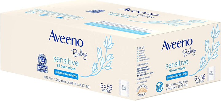 Baby  Baby Sensitive All over Wipes, Hypoallergenic & Fragrance-Free, 6 Pack of 56 Ct, 336Count