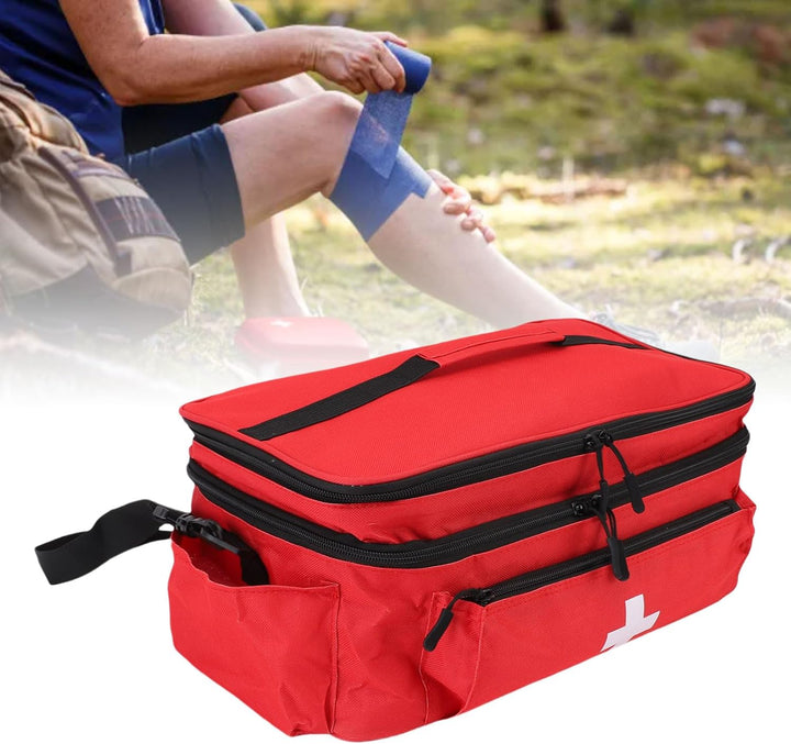 Nylon Double Layer Medication Carrying Case for Large Emergency Supplies with Functional Pockets