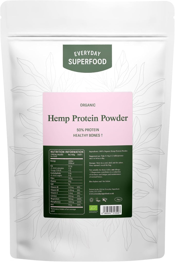 Organic Hemp Protein Powder 200G, 50% Protein Content, Raw, Cold Pressed Hemp Seeds, Vegan Protein Powders
