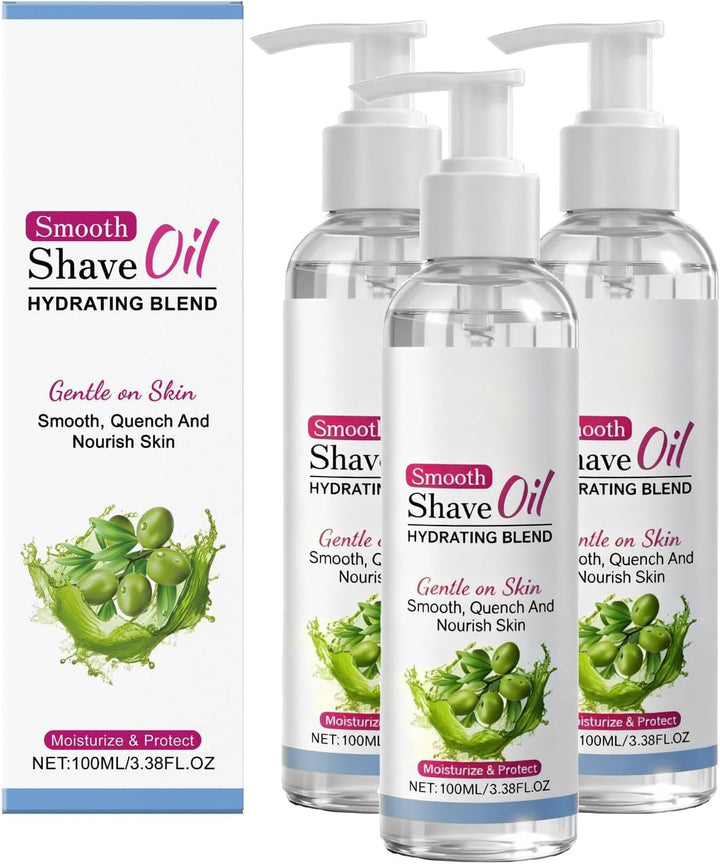 Smooth Shave Oil for Women & Men, 3.38Oz Pre & after Shave Treatment with Vitamin E, Olive & Jojoba Oils, Hydrating Nourishing Moisturizing Skin Soothing, for Face, Body, Legs (2)