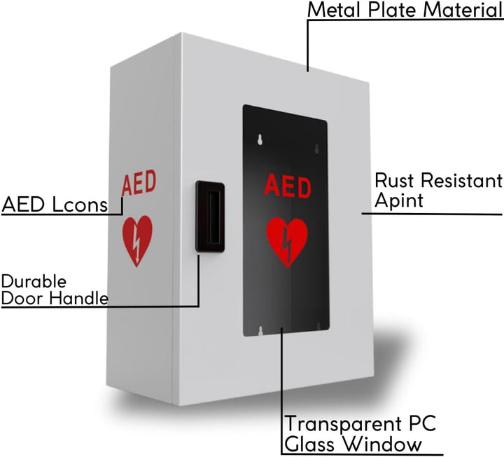 Universal Defibrillator Cabinet with No Alarm - AED Cabinet Wall-Mounted - Outdoor or Indoor Wall Fixed AED Storage - First Aid - Mounted Aed-Defibrillator Enclosure - Public Access Box - No Key Lock