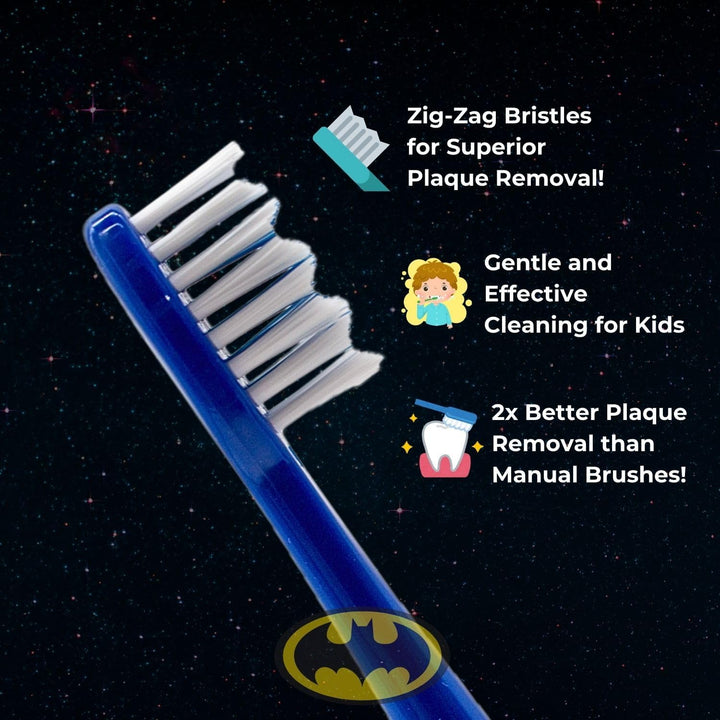 Batman Battery Powered Toothbrush for Kids – Soft & Zig-Zag Bristles for Superior Cleaning, Gentle on Teeth & Gums, Easy-Grip Handle, Includes Replacement Head & Battery, Ages 3+