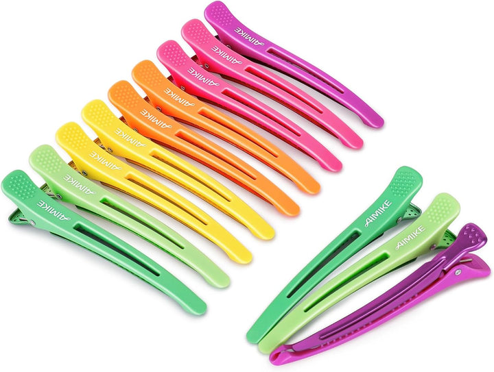 6Pcs Professional Hair Clips for Styling Sectioning, Non Slip No-Trace Duck Billed Hair Clips with Silicone Band, Salon and Home Hair Cutting Clips for Hairdresser, Women, Men - Black 10.9Cm