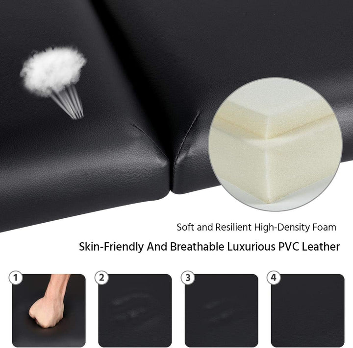 Folding Massage Table Portable Salon Couch Bed Professional Beauty Tattoo Therapy Table with Adjustable Legs 3 Sections