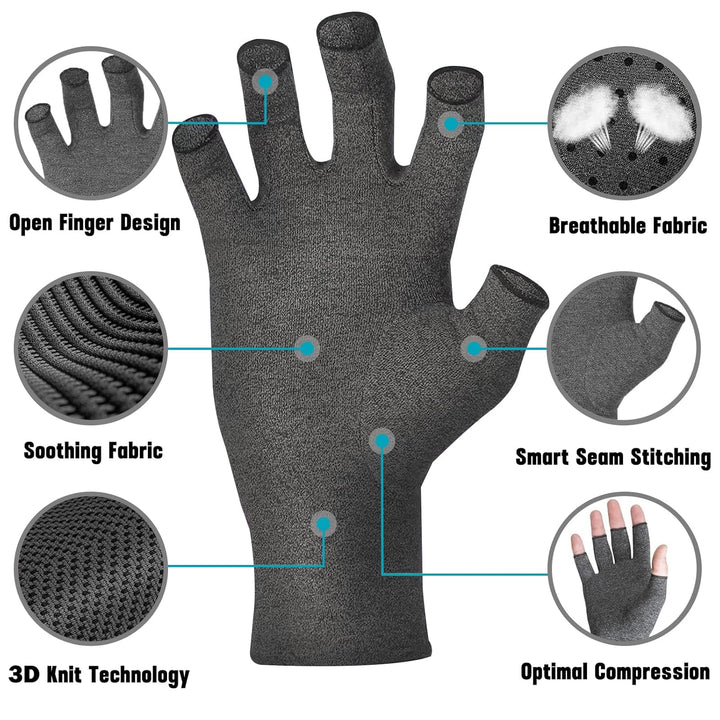 2 Pairs Compression Gloves for Women and Men, Bamboo Arthritis Fingerless Gloves for Pain Relief