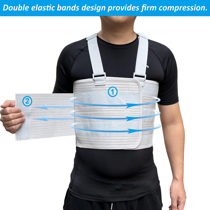 Rib Injury Chest Binder Brace for Cracked Ribs - Elastic Rib Support Belt for Men and Women - Chest Compression Wrap for Bruised, Fractured or Dislocated Ribs Protection (X-Large ( Fits 49” - 59” ))