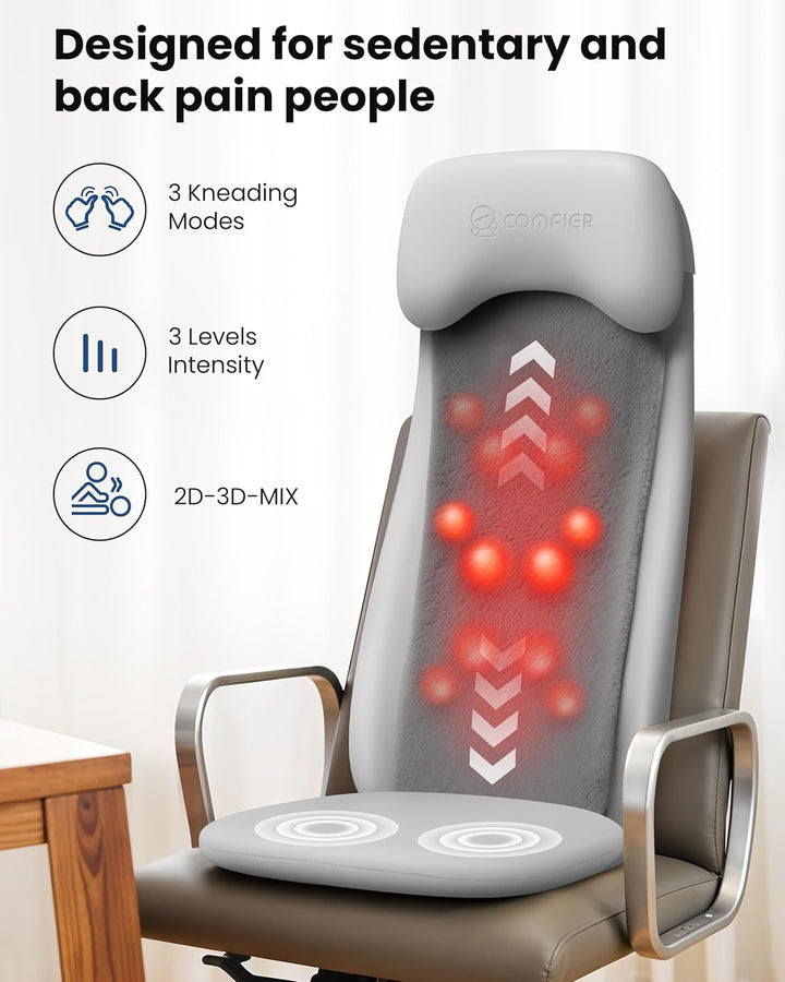 Shiatsu Back Massager with Heat, Deep Tissue Kneading Chair Massager with Vibration, 2D/3D Shiatu Massage Seat Cushion, Full Back Massage Chair Pad, Gifts for Him Her