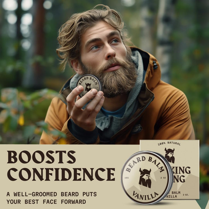 Beard Balm for Men - 60 G, Light Hold, Vanilla Scent - Leave-In Beard Conditioner with Shea Butter & Tea Tree Oil - Softener for Hydration & Styling