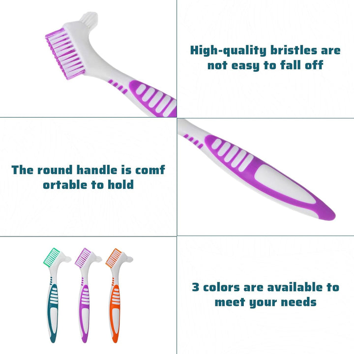 Denture Brush 6Pcs Double Bristle Denture Toothbrush for Cleaning Retainers Retainer Brush (Purple, Green,Orange)
