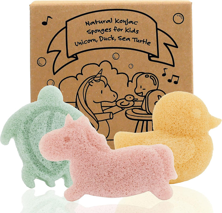 Konjac Baby Sponge for Bathing, Cute Shapes Natural Kids Bath Sponges for Infants, Toddler Bath Time, Natural and Safe Plant-Based Konjac Baby Bath Toys, 3Pc. Set: Butterfly, Ladybug, Star
