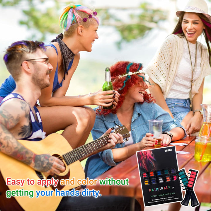 10 Pcs Washable Hair Chalk Combs, Temporary Color Dye Brushes for Kids Girls Boys, DIY Comb Set for Cosplay Birthday Halloween Party Styling