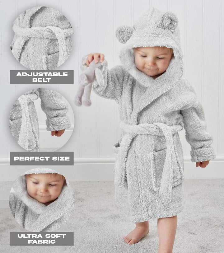 Baby Dressing Gown – Soft & Cozy Hooded Towel Dressing Gown for Babies & Toddlers – Polyester Baby Bathrobe – Newborn Essentials for Bath Time & Everyday Comfort