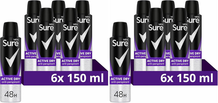 Men Active Dry Anti-Perspirant Aerosol Men'S Deodorant Spray with Motionsense Technology for 48 Hour Protection against Sweat and Odour 6X 150 Ml