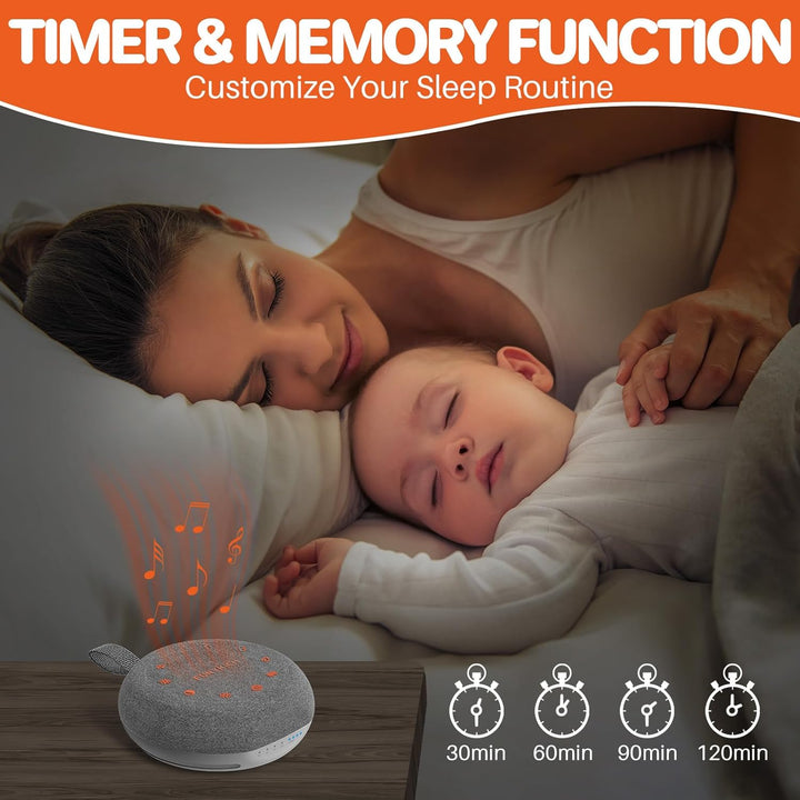 Portable White Noise Machine Baby, Rechargeable Sound Machine with 40 Soothing Sounds, Battery Indicator, Timer & Night Light, Sound Therapy White Noise Machine for Adults Baby Kids