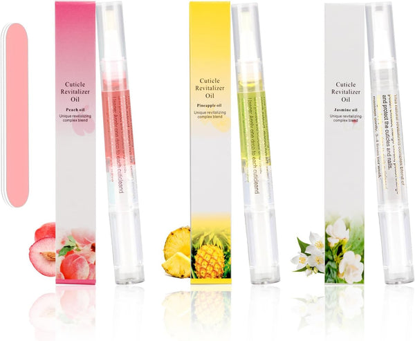 Cuticle Oil Pen,3Pcs Nutrition Oil Pen with Nail File,Cuticle Oil for Nails with Natural Ingredients,Nail Oil Cuticle for Repairing Cracked and Dry Nail(Pineapple & Peach & Jasmine Flavor)