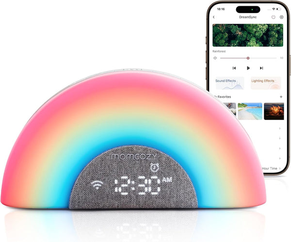 Dreamsync Tech™ Baby Sound Machine, Night Light, APP Control Baby Sleep Trainer, Routine Builder, White Noise Machine with 34 Soothing Sounds, Wake up Light Sunrise Alarm Clock,Speaker