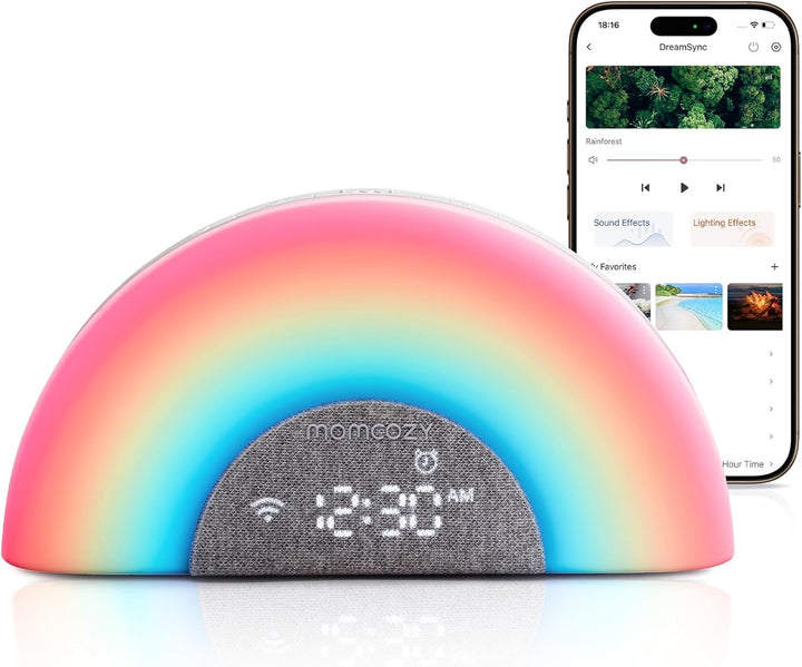 Dreamsync Tech™ Baby Sound Machine, Night Light, APP Control Baby Sleep Trainer, Routine Builder, White Noise Machine with 34 Soothing Sounds, Wake up Light Sunrise Alarm Clock,Speaker