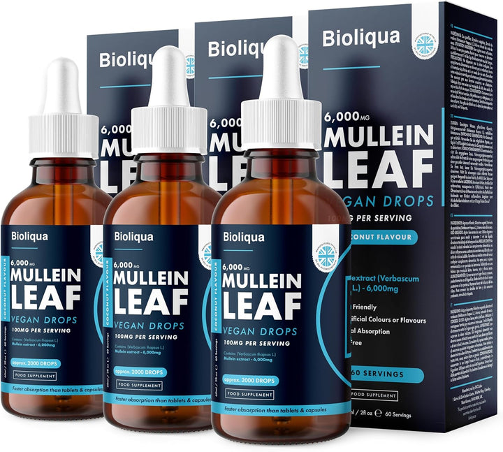 Mullein Leaf Liquid Drops - 60Ml - 2 Month Supply - High Strength - Vegan - 60 Servings - Premium Mullein Leaf Extract - 6,000Mg per Bottle - Fast Absorption - UK Made by Balance (1X Pack)