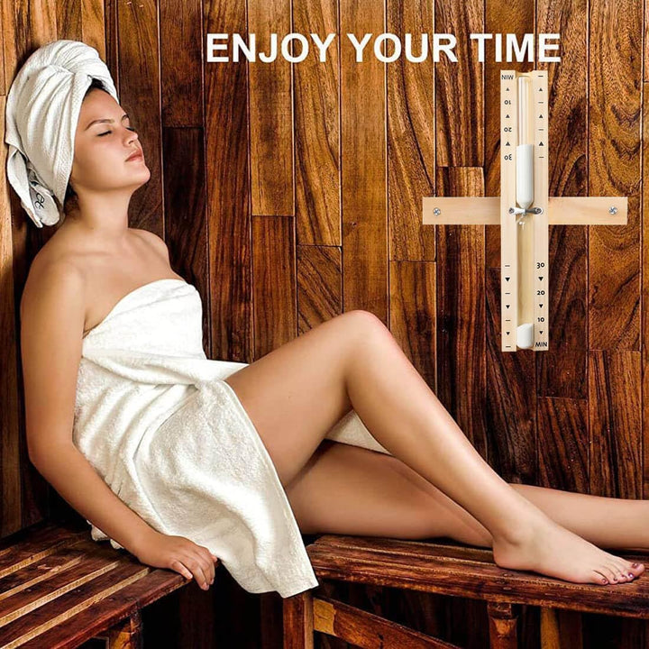 30-Minute Wooden Sauna Hourglass Timer - Rotating Sand Clock with Heat-Resistant Design for Sauna & Spa, Gym, Yoga, Bathroom | Wall-Mountable | Premium Glass & White Sea Sand