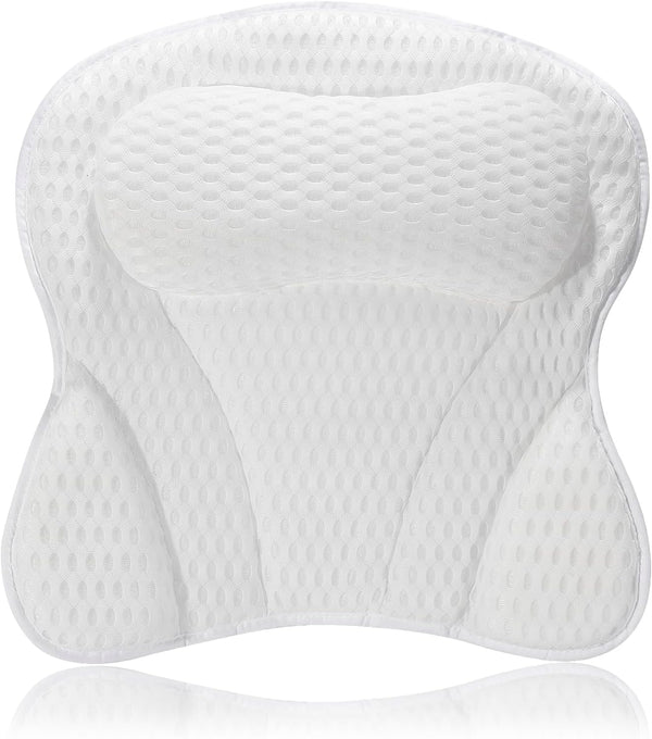 Bath Pillow - Non-Slip Luxury Head/Neck Support, 4D Air Mesh & 6 Suction Cups, Soft Bathtub Cushion Spa Gift (Butterfly White)