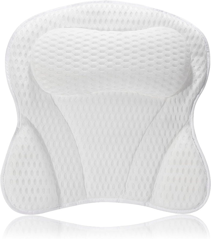 Bath Pillow - Non-Slip Luxury Head/Neck Support, 4D Air Mesh & 6 Suction Cups, Soft Bathtub Cushion Spa Gift (Butterfly White)