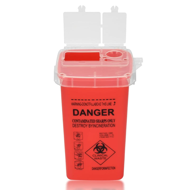 Sharp Container,  1L Tattoo Plastic Sharp Container Tattoo Medical Disposal Biohazard Needle Waste Box Safe Lock Container Tattoo Supplies (1Pc Red)