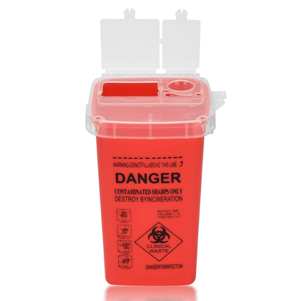 Sharp Container,  1L Tattoo Plastic Sharp Container Tattoo Medical Disposal Biohazard Needle Waste Box Safe Lock Container Tattoo Supplies (1Pc Red)