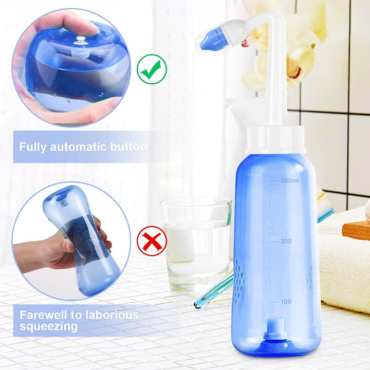 Neti Pot Sinus Rinse Bottle - Gentle Nasal Wash Bottle Nose Cleaner for Effective Pressure Irrigatio 300 ML with 20 Nasal Wash Salt Packets