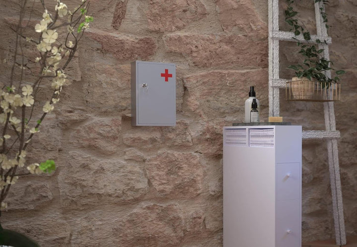 ® Secure Medical Storage Lockable Box First Aid Medicine Emergency Metal White Gloss Bathroom Cabinet Wall Mounted Safe Secure Medicine & Valuables Complete with Fixings & 2 Keys