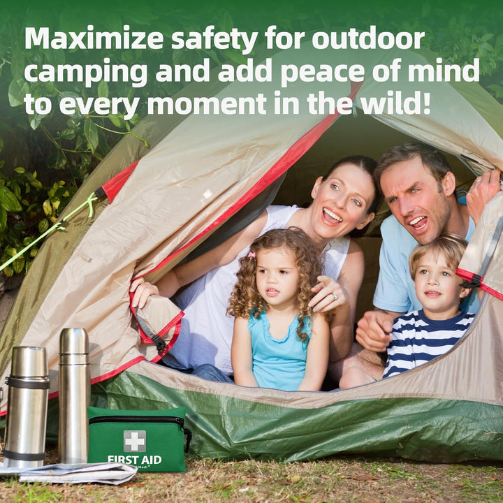 Mini First Aid Kit, 92 Pieces Small First Aid Kit - Includes Emergency Foil Blanket, Scissors for Travel, Home, Office, Vehicle, Camping, Workplace & Outdoor (Green)