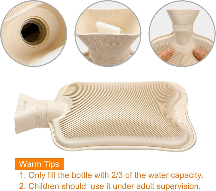 Hot Water Bottle with Fleece Cover, 2L Bag for Cold & Hot Therapy, Fluffy for Back Neck Pain Relief for Adult Kids